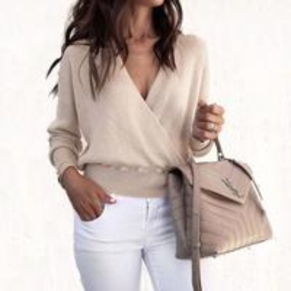 Cream Deep V-Neck Top NWT